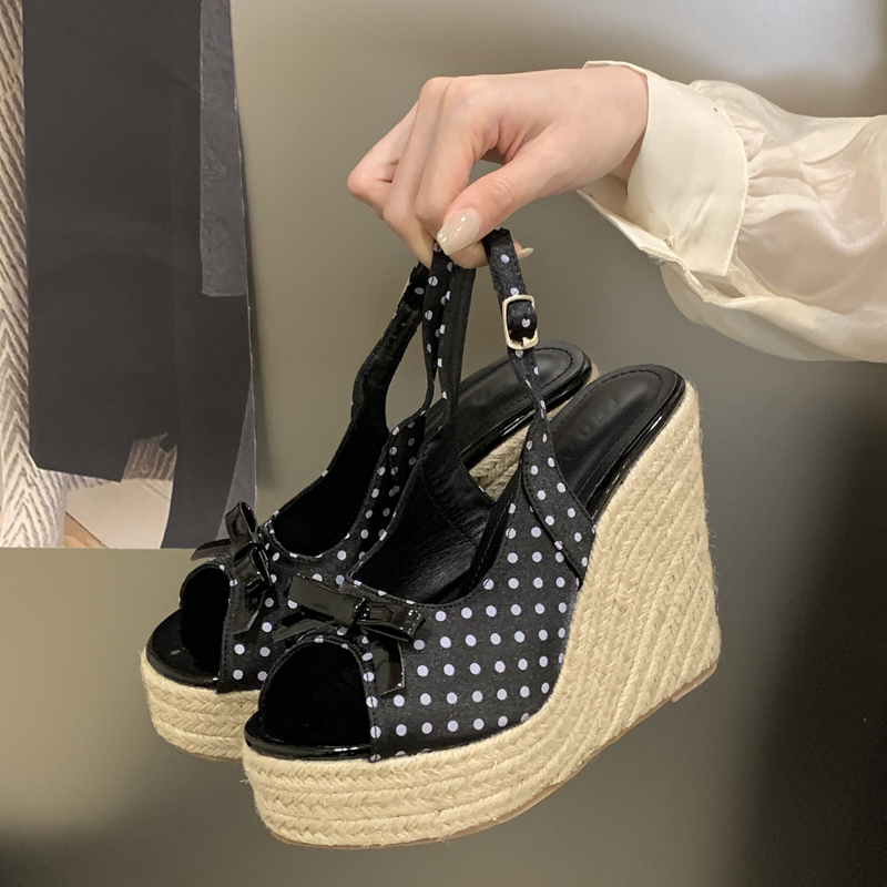 Wide Fit Heels - Aneikeh Summer Thick Soled Grass Woven