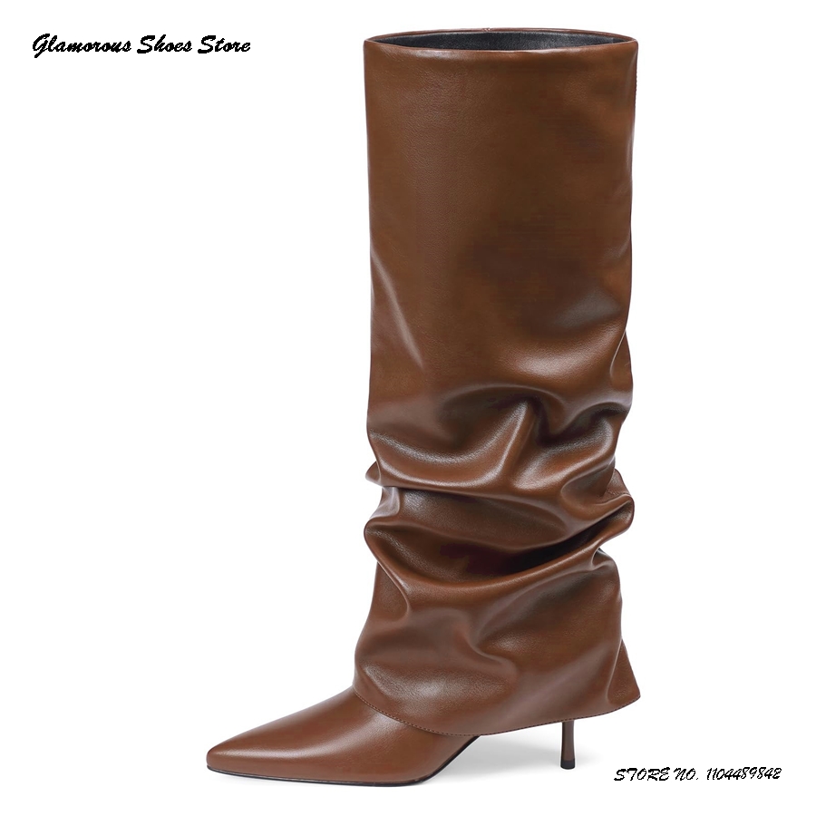 Wide Fit Heels - Pleated Stiletto Knee-high Boots Women's Pointed