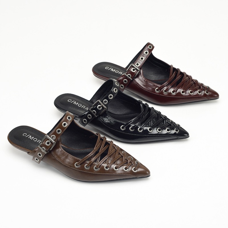 Women Shoes Elegant - Pointed Toe Lace Up Women Slippers