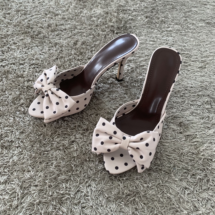 Polka Dot Bowknot Women Mules  - Peep Toe Heels avis et prix
