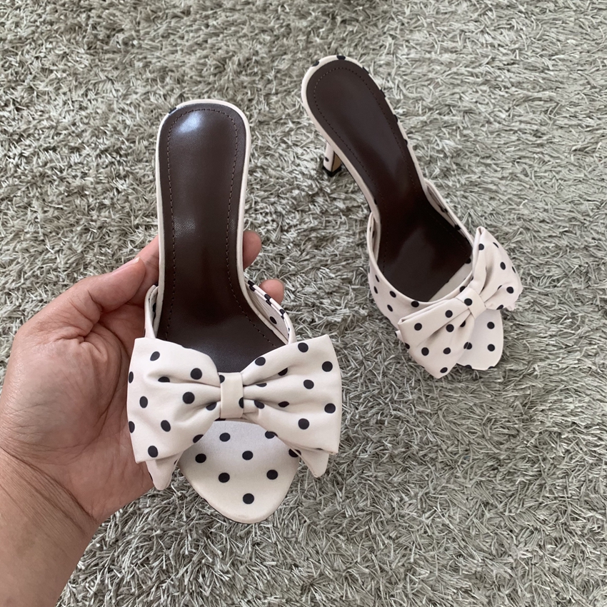 Polka Dot Bowknot Women Mules  - Peep Toe Heels avis et prix