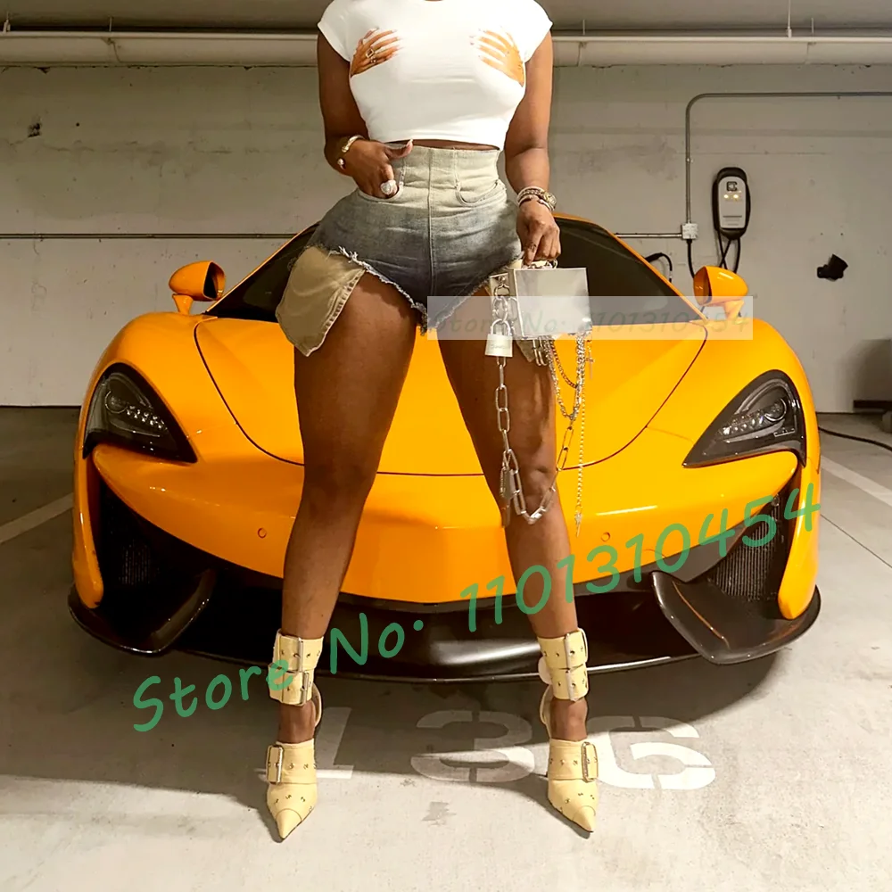Yellow Multi Buckles Pointy Sa - Wide Fit Heels avis et prix