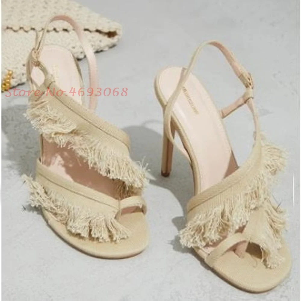 Beige Fringes Cloth Sandals Fo - Wide Fit Heels avis et prix